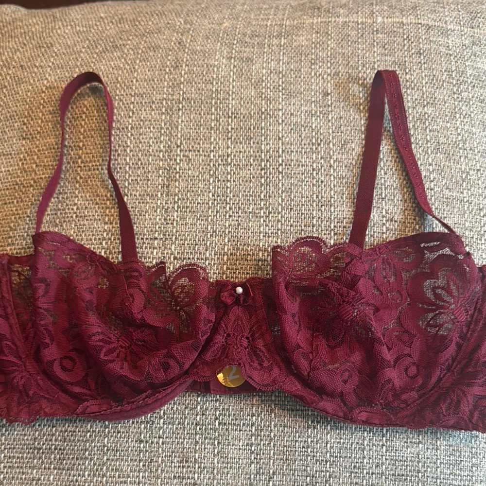 Lace Burgundy Bra 36C #029